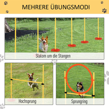 Agility sada překážek pro psy, trénink 3 v 1, přenosná, žlutá