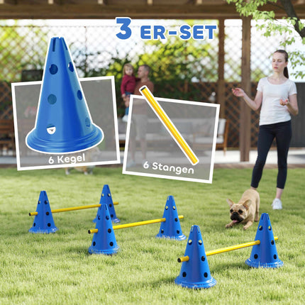 Agility sada pro psy – 3dílná tréninková sada se 6 kužely, 3 překážky