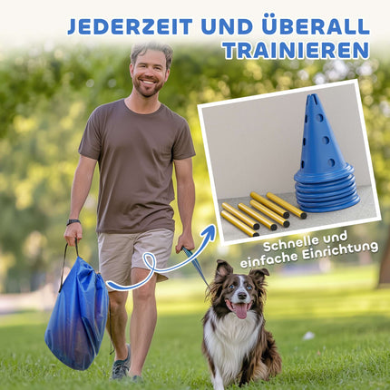 Agility sada pro psy – 3dílná tréninková sada se 6 kužely, 3 překážky