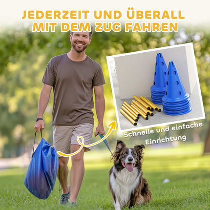 Agility sada pro psy – 6dílná tréninková sada s 12 kužely, 6 překážek