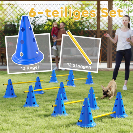 Agility sada pro psy – 6dílná tréninková sada s 12 kužely, 6 překážek