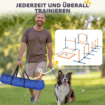 Dog Agility Set, adjustable hurdles & slalom poles, 9 parts