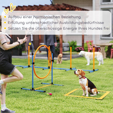 Dog Agility Set, adjustable hurdles & slalom poles, 9 parts
