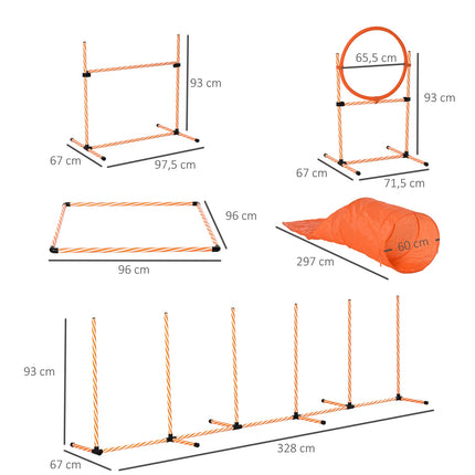 Agility tréninková sada pro psy s tunelem, přenosná oranžová/bílá