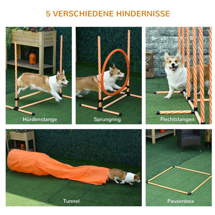 Agility tréninková sada pro psy s tunelem, přenosná oranžová/bílá