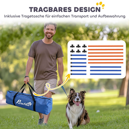 Agility sada pro psy, přenosná s nastavitelnými slalomovými tyčemi
