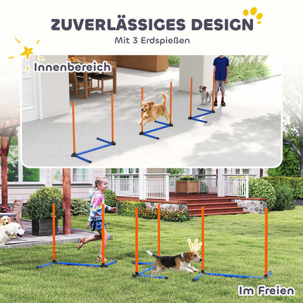 Agility sada pro psy, přenosná s nastavitelnými slalomovými tyčemi
