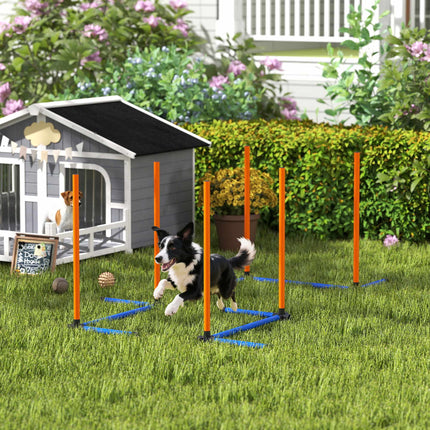 Agility sada pro psy, přenosná s nastavitelnými slalomovými tyčemi