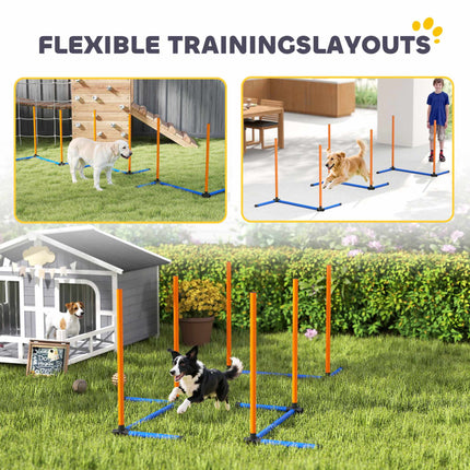 Agility sada pro psy, přenosná s nastavitelnými slalomovými tyčemi