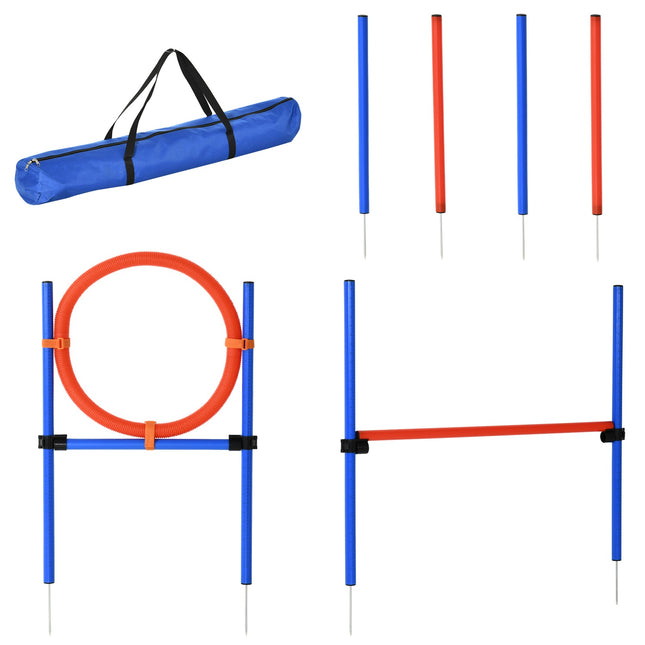 Dog Agility Exercise Set, 3-in-1 training set, blue/red