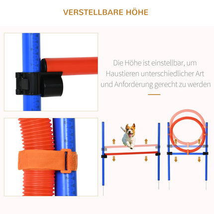 Dog Agility Exercise Set, 3-in-1 training set, blue/red