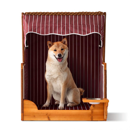 Dog Beach Chair, Wood & Rattan with Bowl