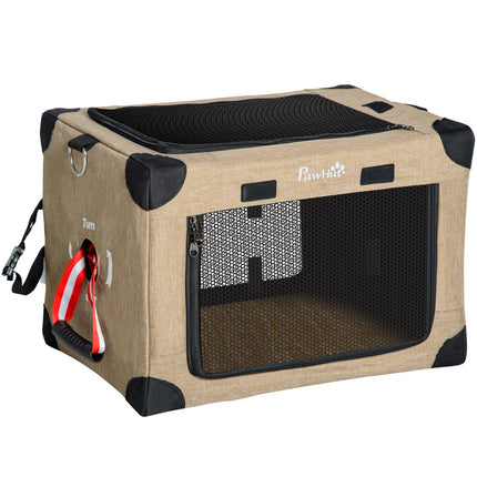 Skládací přepravní box pro psy s rukojetí, khaki, 48.5x33.5x33cm