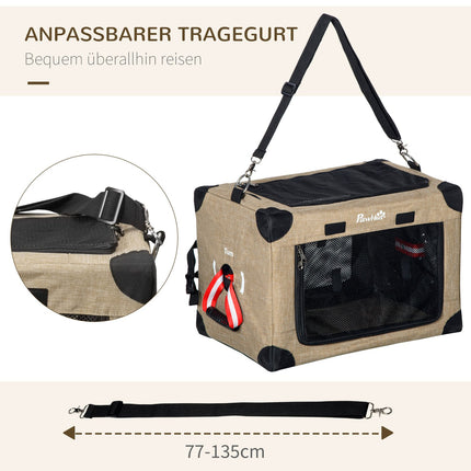 Skládací přepravní box pro psy s rukojetí, khaki, 48.5x33.5x33cm