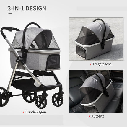 Kočárek pro psy 2v1 skládací, bezpečnostní vodítko, 15 kg