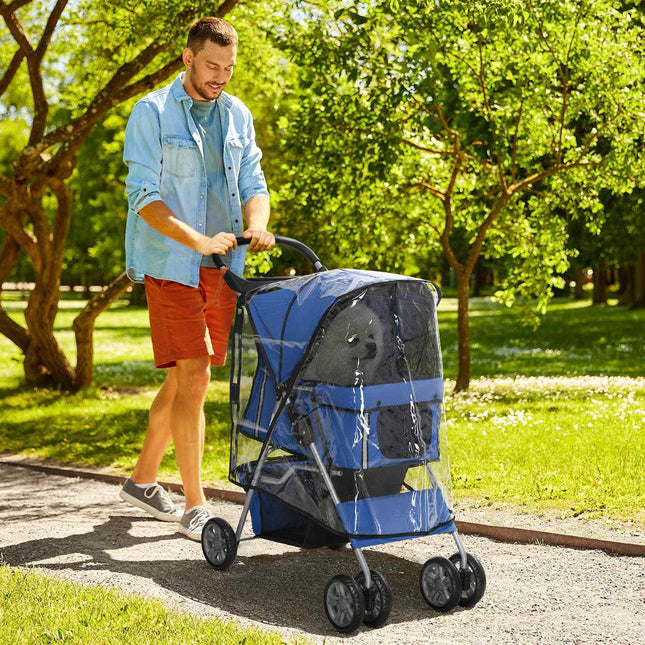 Skládací kočárek pro psy s pláštěnkou a držákem na nápoj, nosnost 20 kg