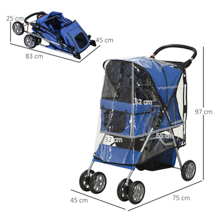 Skládací kočárek pro psy s pláštěnkou a držákem na nápoj, nosnost 20 kg