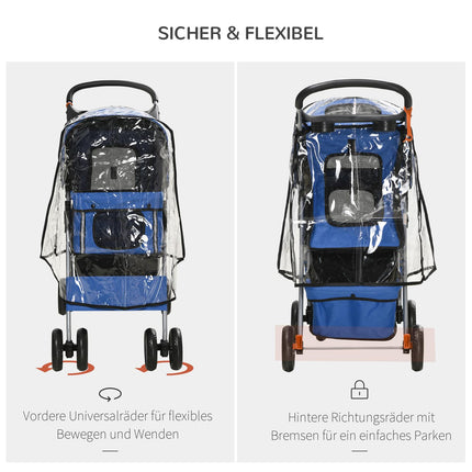 Skládací kočárek pro psy s pláštěnkou a držákem na nápoj, nosnost 20 kg