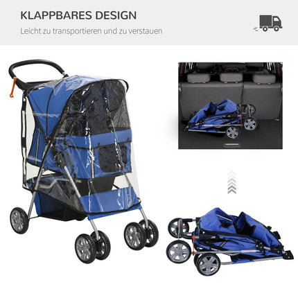 Skládací kočárek pro psy s pláštěnkou a držákem na nápoj, nosnost 20 kg