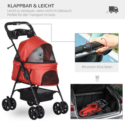 Collapsible red pet carriage for small dogs & cats 67x45x96cm
