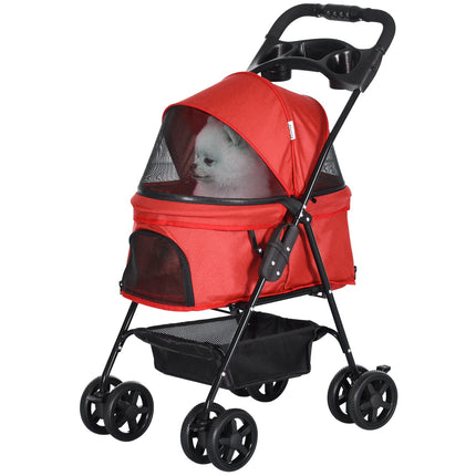 Collapsible red pet carriage for small dogs & cats 67x45x96cm