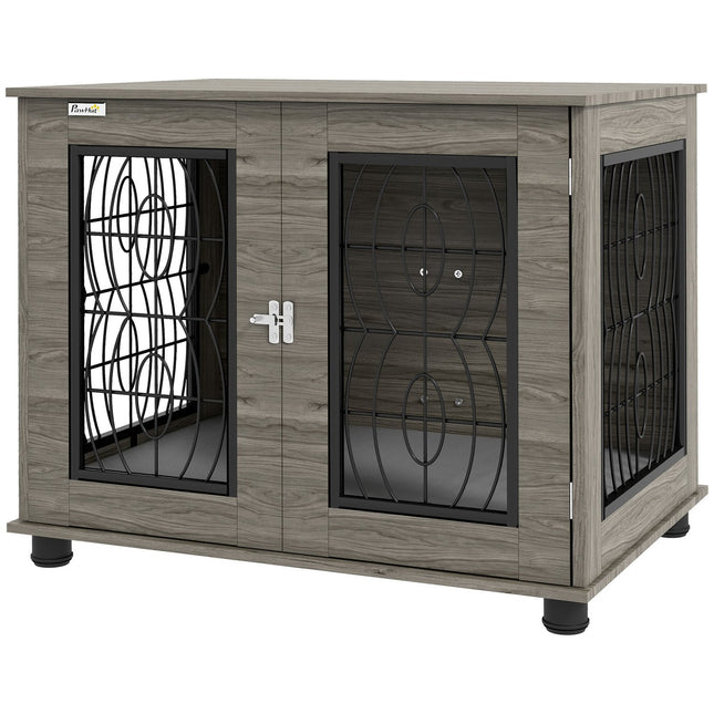 Uzamykatelný box pro psy s polštářem, 80x56x63 cm, šedý