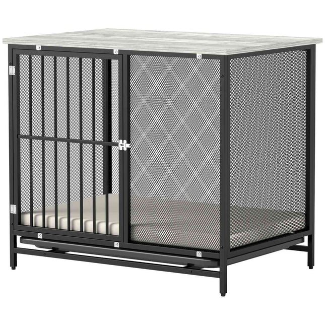 Uzamykatelný box pro psy s polštářem, 88 x 55 x 71 cm, šedý