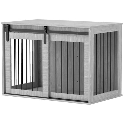 Large gray dog cage with lockable sliding door