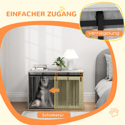 Large gray dog cage with lockable sliding door