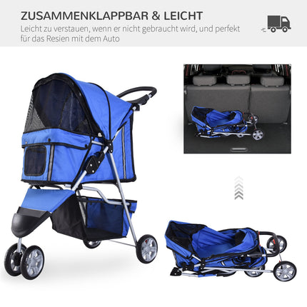 Pet stroller for dogs and cats, multicolored blue