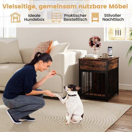 Dog Crate Furniture with Charging Station & Drawer