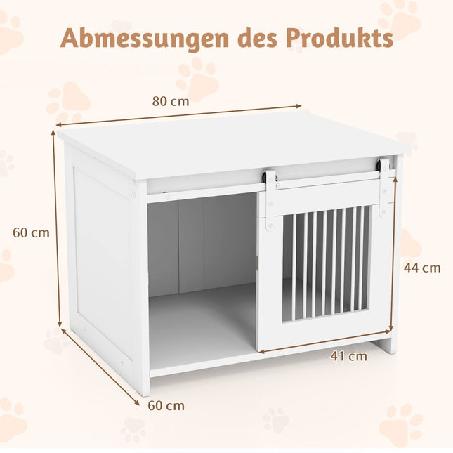 Dog Crate Furniture with Sliding Door – Metal & Wood, 80x60x60 cm