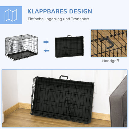 Skládací klec pro psy z černého kovu – 76 x 46 x 52 cm