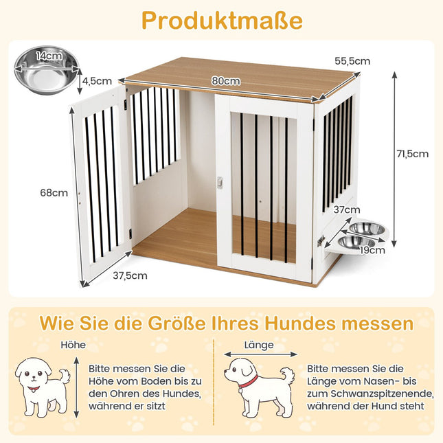 Hondenbench met draaibare voerbakken en afsluitbare deur, wit