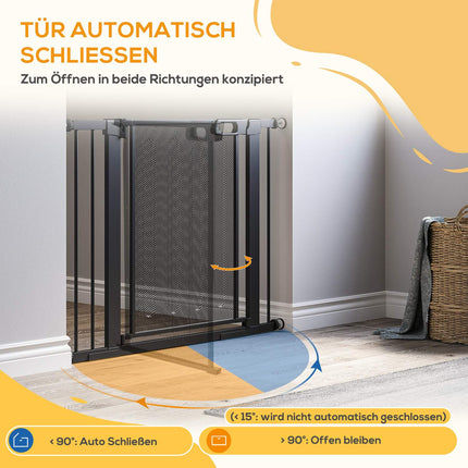 Zábrana pro psy, bez vrtání, samozavírací, ocel, 75-103 cm, černá