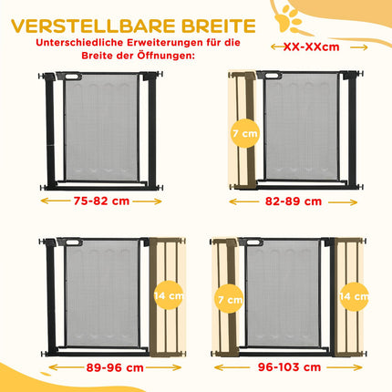 Zábrana pro psy, bez vrtání, samozavírací, ocel, 75-103 cm, černá