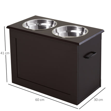 Krmicí stanice pro mazlíčky, dvojité nerezové misky, MDF povrch espresso
