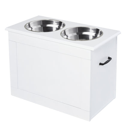 Krmicí stanice pro psy s úložným prostorem – bílá, 60x30x41cm