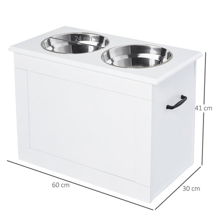 Krmicí stanice pro psy s úložným prostorem – bílá, 60x30x41cm