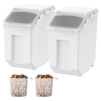 Dog Food Storage Containers, 2 x 15L, Airtight, Wheels, Measuring Cups