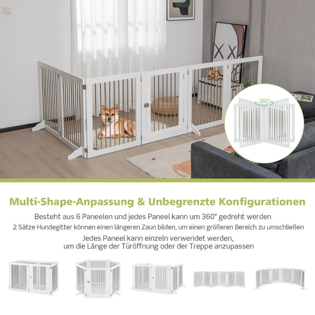 Dog Gate Playpen Freestanding Dog Fence with 6 Panels 366 x 80 cm White