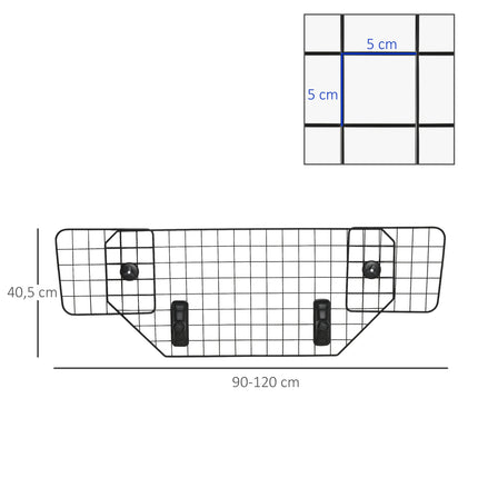 Nastavitelná zábrana pro psy do kufru auta, kov, černá, 90-120x40.5 cm