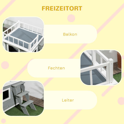 Elevated dog house with balcony and stairs - spruce wood