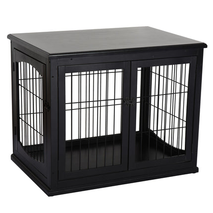 Vnitřní bouda pro psa s deskou stolu – černá, 81x58.5x66 cm