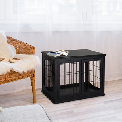 Vnitřní bouda pro psa s deskou stolu – černá, 81x58.5x66 cm