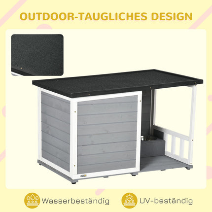 Weatherproof Spruce Wood Dog House with Terrace and Bowls