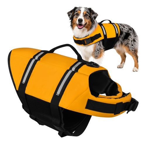 Plovací vesta pro psy L, žlutá, 10-20 kg, reflexní