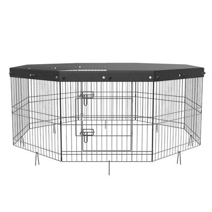 Dog Playpen, 8-Panel Foldable Metal with Top Cover, 24in