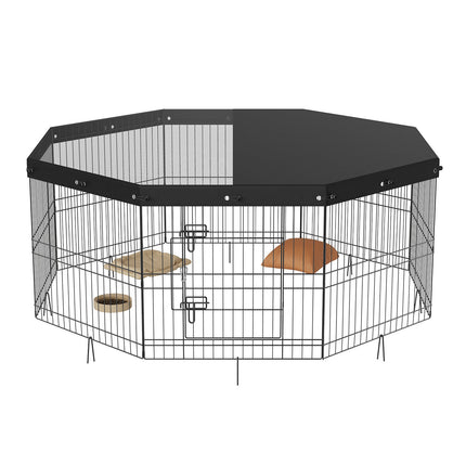 Dog Playpen, 8-Panel Foldable Metal with Top Cover, 24in