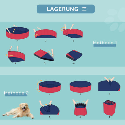 Extra large blue dog pool, plastic + wood, 160x30 cm